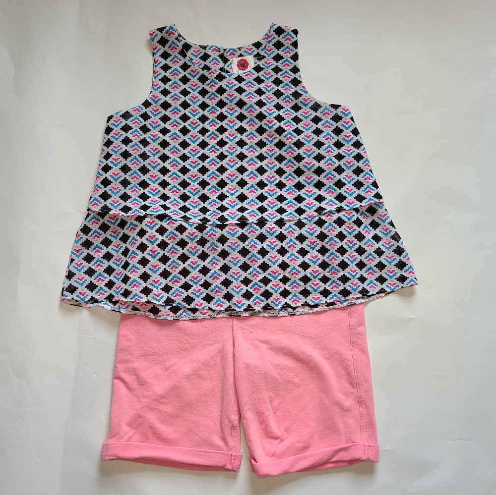 Girls set pink shorts and layered tank, sz L 10/12